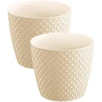 Prosperplast 2x stuks orient stijl plantenpot/bloempot kunststof dia 16 cm en hoogte 14 cm creme wit - Plantenpotten