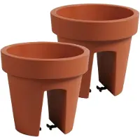 Prosperplast 2x stuks balkon plantenpot/bloempot terra cotta 5 liter kunststof D25 x H22.5 cm - Plantenpotten