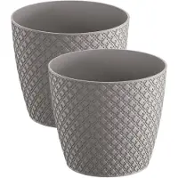 Prosperplast 2x stuks orient stijl plantenpot/bloempot kunststof dia 19 cm en hoogte 17 cm steengrijs - Plantenpotten