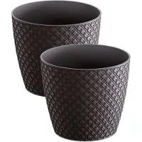 Prosperplast 2x stuks orient stijl plantenpot/bloempot kunststof dia 19 cm en hoogte 17 cm antraciet grijs - Plantenpotten