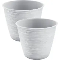 Prosperplast 2x stuks stijlvolle kunststof plantenpot/bloempot dia 17 cm/hoogte 14.5 cm Paintstripe wit - Plantenpotten