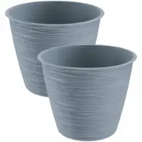 Prosperplast 2x stuks stijlvolle kunststof plantenpot/bloempot dia 15 cm/hoogte 12.5 cm Paintstripe steengrijs - Plantenpotten