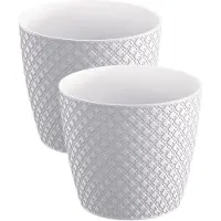 Prosperplast 2x stuks orient stijl plantenpot/bloempot kunststof dia 19 cm en hoogte 17 cm parel wit - Plantenpotten