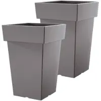 Prosperplast 2x stuks hoge kunststof plantenpot/bloempot Square 19 cm/hoogte 29 cm steengrijs - Plantenpotten