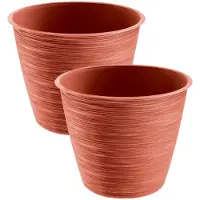 Prosperplast 2x stuks stijlvolle kunststof plantenpot/bloempot dia 17 cm/hoogte 14.5 cm Paintstripe stone rood - Plantenpotten
