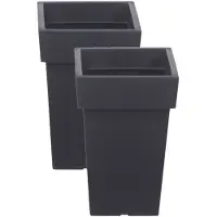 Prosperplast 2x stuks hoge kunststof plantenpot/bloempot Square 29 cm/hoogte 44 cm antraciet grijs - Plantenpotten