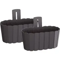 Prosperplast Set van 2x stuks wood-look muur plantenpot/bloempot kunststof dia 27 cm/hoogte 15 cm antraciet - Plantenpotten