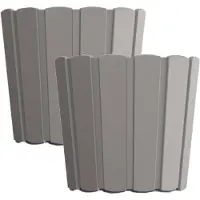 Prosperplast Set van 2x stuks wood-look plantenpot/bloempot kunststof dia 16.5 cm/hoogte 15 cm steengrijs - Plantenpotten