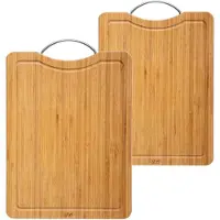 Secret De Gourmet Set met 2x formaten snijplanken met metalen handvat van bamboe hout - Snijplanken