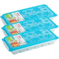 Forte Plastics 3x stuks Trays met ijsblokjes/ijsklontjes vormpjes 12 vakjes kunststof wit met blauwe deksel - IJsblokjesvormen