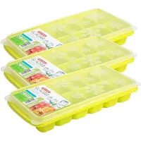 Forte Plastics 3x stuks Trays met ijsblokjes/ijsklontjes vormpjes 12 vakjes kunststof groen met deksel - IJsblokjesvormen