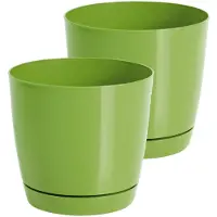 Prosperplast Set van 2x stuks plantenpotten/bloempotten kunststof glanzend kiwi groen dia 18 x hoogte 16.5 cm - Plantenpotten