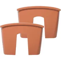 Prosperplast 2x stuks balkon railing opzet plantenbakken/bloembakken kunststof 58 x 28 x 20 cm terra cotta kleur - Plantenpotten