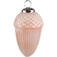 Clayre & Eef Kerstbal Eikel Ø 7 cm Roze Glas Metaal Kerstdecoratie Roze Kerstdecoratie