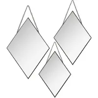 Atmosphera Set van 3x spiegels/wandspiegels ruit metaal zwart met ketting - Spiegels
