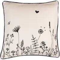 Clayre & Eef Kussenhoes 40x40 cm Beige Zwart Katoen Bloemen Sierkussenhoes Beige Sierkussenhoes