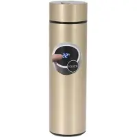 Excellent houseware RVS warmhoud thermofles / isoleerfles voor onderweg metallic goud 450 ml - Thermosflessen