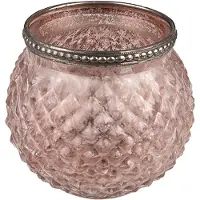 Clayre & Eef Theelichthouder Ø 10x9 cm Roze Glas Metaal Waxinelichthouder Roze Waxinelichthouder
