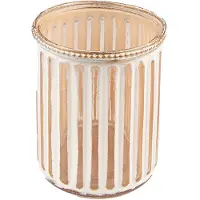 Clayre & Eef Theelichthouder Ø 10x11 cm Beige Glas Metaal Waxinelichthouder Beige Waxinelichthouder