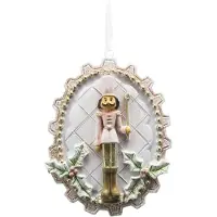 Clayre & Eef Kersthanger Notenkraker 8 cm Wit Roze Kunststof Kerstbal Wit Kerstbal