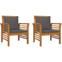 vidaXL Fauteuils 2 st met donkergrijze kussens massief acaciahout