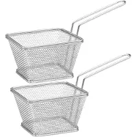 Secret De Gourmet Set van 2x stuks frietmandjes/serveermandjes RVS 20,5 x 9 x 11 cm - Serveerschalen