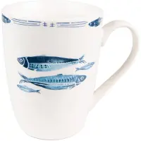 Clayre & Eef Mok 330 ml Wit Blauw Porselein Vissen Theemok Wit Theemok