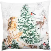 Clayre & Eef Kussenhoes 45x45 cm Wit Groen Polyester Engel Sierkussenhoes Wit Sierkussenhoes