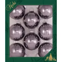 Merkloos 8x stuks glazen kerstballen 7 cm grijs/paars glans - Kerstbal