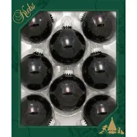 Merkloos 8x stuks glazen kerstballen 7 cm ebony zwart glans - Kerstbal