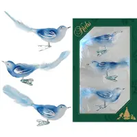 Merkloos 3x stuks luxe glazen decoratie vogels op clip blauw 11 cm - Kersthangers