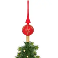 Merkloos Kerst piek van glas mat rood gedecoreerd H28 cm - kerstboompieken