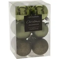 Merkloos 12x stuks kerstballen mix groen tinten kunststof 6 cm - Kerstbal