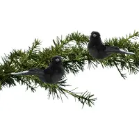Cosy & Trendy 2x stuks kunststof decoratie vogels op clip zwart 12 cm - Kersthangers