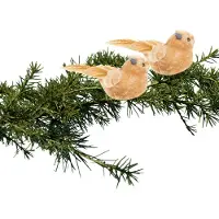 Cosy & Trendy 2x stuks kunststof decoratie vogels op clip caramel bruin 12 cm - Kersthangers