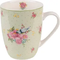 Clayre & Eef Mok 300 ml Groen Beige Porselein Bloemen Theemok Groen Theemok