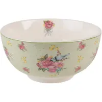 Clayre & Eef Soepkom 500 ml Groen Beige Porselein Rond Bloemen Serveerkom Groen Serveerkom