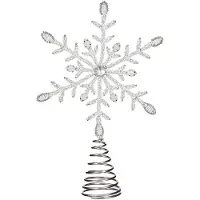 House of Seasons Piek Kunststof ster kerstboom topper zilver/wit H30 cm - kerstboompieken