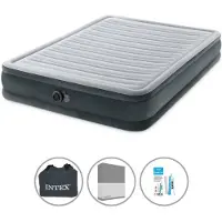 Intex Luchtbedset- 2-Persoons - 152 x 203 x 33 cm - Grijs - Met Ingebouwde pomp + Hoeslaken Antraciet + Reparatieset