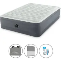 Intex Luchtbedset- 2-Persoons - 152 x 203 x 46 cm - Grijs - Met pomp + Hoeslaken Antraciet + Reparatieset