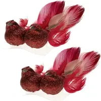 Cosy & Trendy 2x stuks decoratie vogels op clip glitter rood 11 cm - Kersthangers