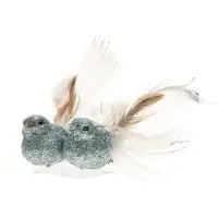 Cosy & Trendy 2x stuks decoratie vogels op clip glitter ijsblauw 11 cm - Kersthangers