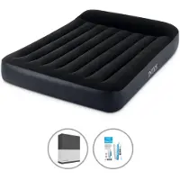 Intex Luchtbedset- Twijfelaar - 137 X 191 X 25 Cm - Blauw - Met Ingebouwde Pomp + Hoeslaken Zwart + Reparatieset