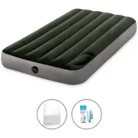 Intex Luchtbedset- 1-Persoons - 99 x 191 x 25 cm - Groen - Met ingebouwde voetpomp + Hoeslaken Wit + Reparatieset