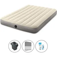 Intex luchtbed - 2 personen - 137 x 191 x 25 cm - Beige + elektrische pomp - 650 liter/minuut + Spannbedlaken (hoeslaken) antraciet + Reparatieset