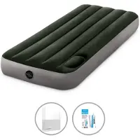 Intex Luchtbedset- 1-Persoons - 76 x 191 x 25 cm - Groen - Met ingebouwde voetpomp + Hoeslaken Wit + Reparatieset