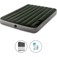 Intex Luchtbedset- Twijfelaar - 137 x 191 x 25 cm - Groen - Met ingebouwde voetpomp + Hoeslaken Zwart + Reparatieset