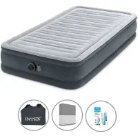 Intex Luchtbedset- 1-Persoons - 99 x 191 x 33 cm - Grijs - Met Ingebouwde pomp + Hoeslaken Antraciet + Reparatieset