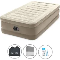 Intex Luchtbedset- 1-Persoons - 99 x 191 x 46 cm - Beige - Met Ingebouwde pomp + Hoeslaken Antraciet + Reparatieset