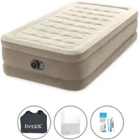 Intex Luchtbedset- 1-Persoons - 99 x 191 x 46 cm - Beige - Met Ingebouwde pomp + Hoeslaken Wit + Reparatieset